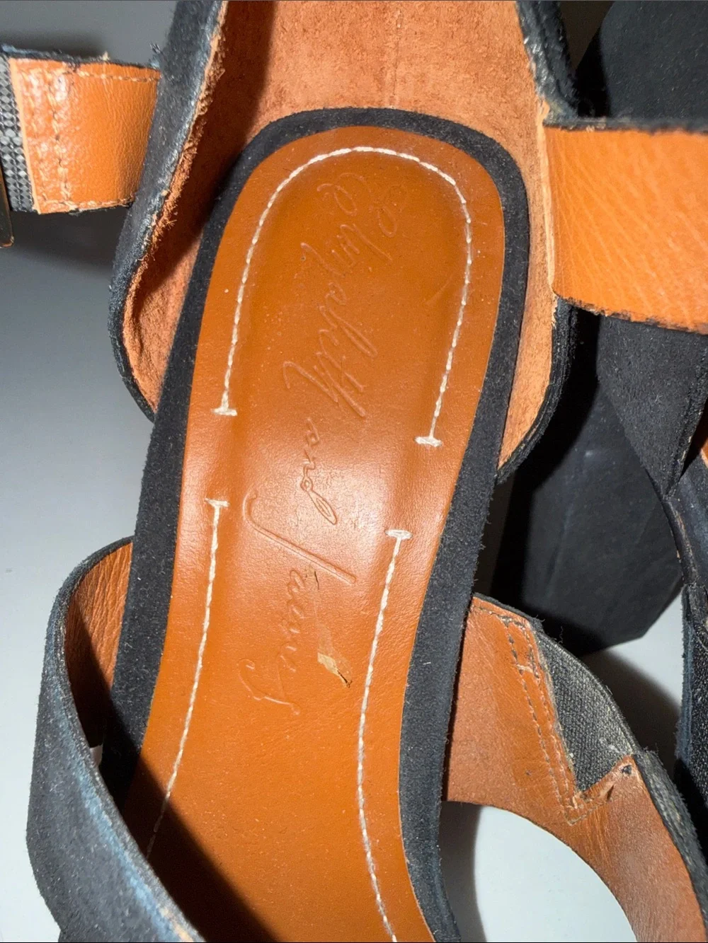 Elizabeth and James Black Suede Platform Block Heel Sandals